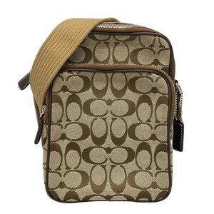 Auth COACH Signature International Shoulder Bag 4270 Dark Brown Light Brown